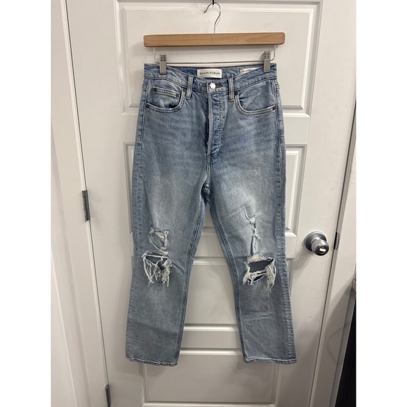 Denim Forum Denim - Denim Forum The Arlo High Rise Straight Distressed Jeans Light Wash Blue 27